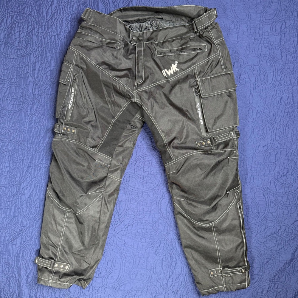 HWK Mens 3XL Motorcycle Riding Pants Black Cordura Armor Pockets Vented Cargo